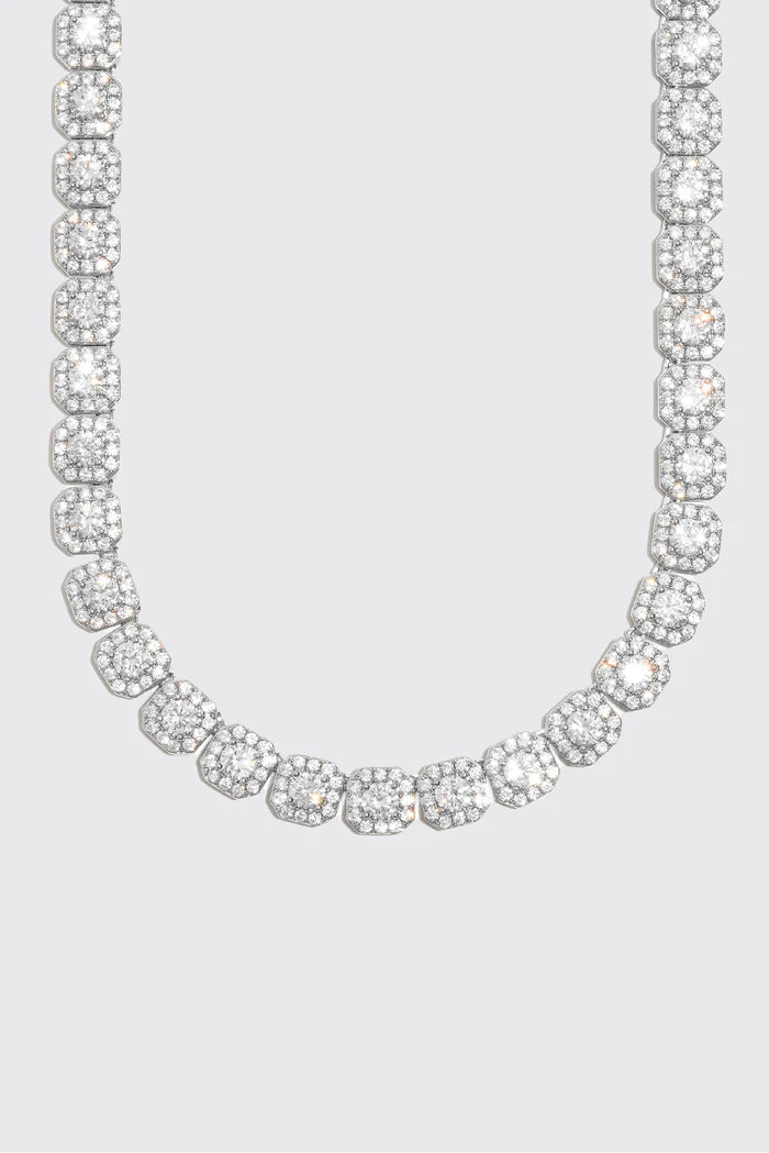 10MM MOISSANITE CLUSTERED TENNIS CHAIN - 925 SILVER - D COLOUR - VVS1