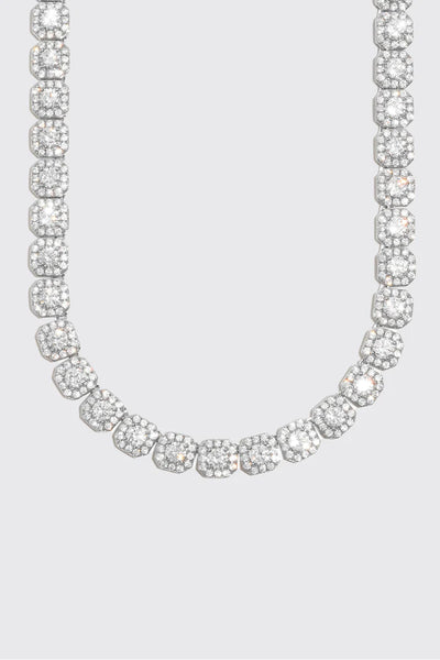 10MM MOISSANITE CLUSTERED TENNIS CHAIN - 925 SILVER - D COLOUR - VVS1