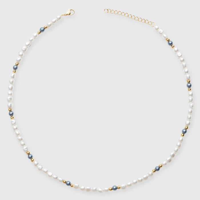 5MM BEADED TWO TONE PEARL NECKLACE - GOLD