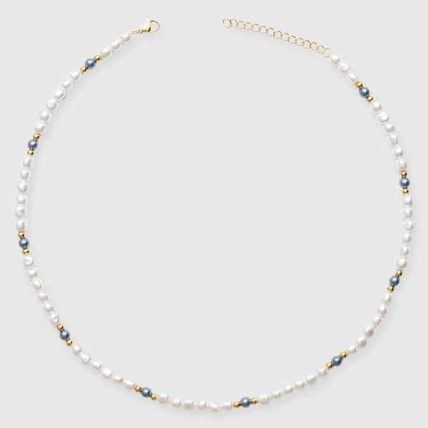 5MM BEADED TWO TONE PEARL NECKLACE - GOLD