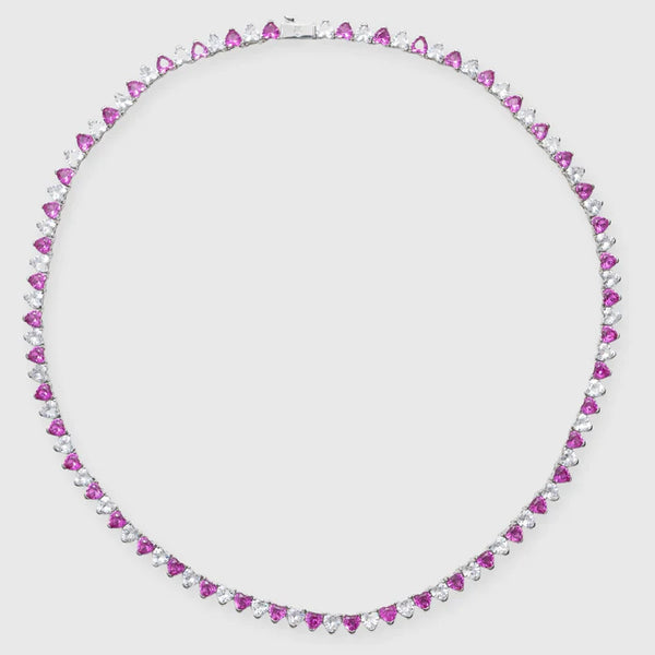 5MM WHITE & PINK HEART TENNIS CHAIN - WHITE GOLD