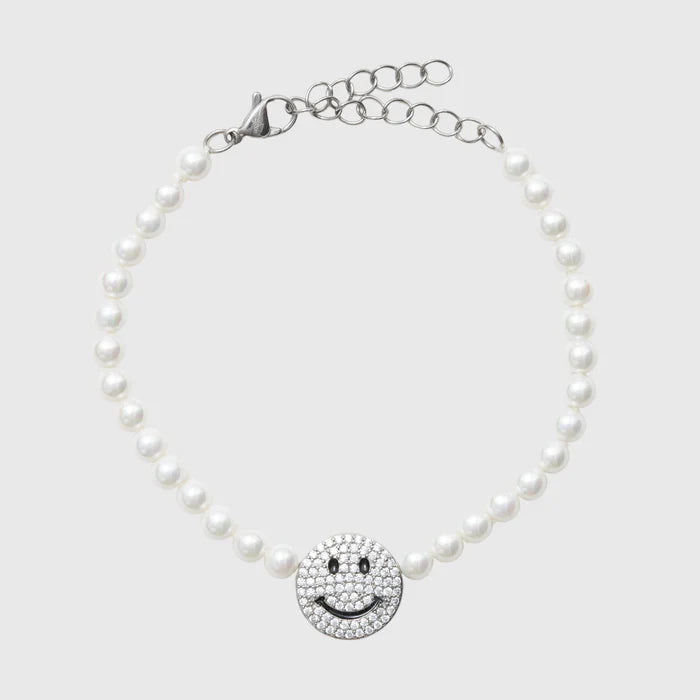 5MM ICED SMILEY FACE MOTIF PEARL BRACELET