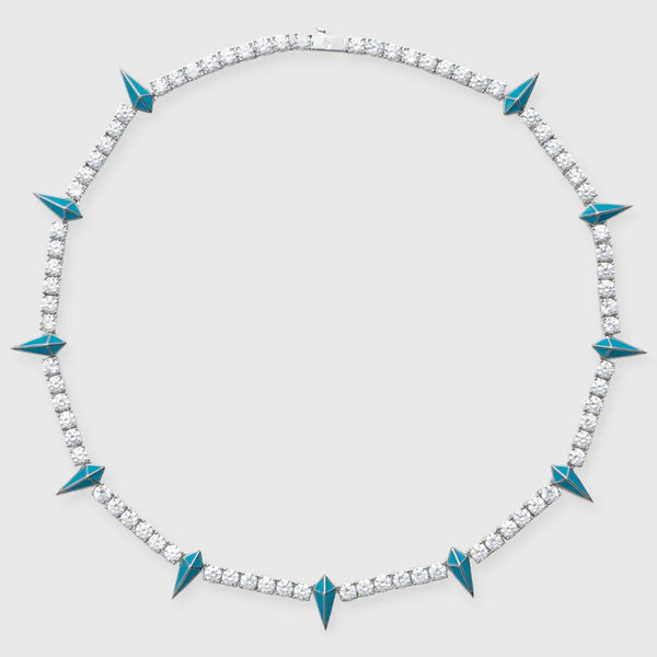 5MM BLUE PAVE SPIKE TENNIS CHAIN - WHITE GOLD