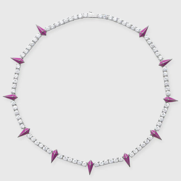 5MM PINK PAVE SPIKE TENNIS CHAIN - WHITE GOLD