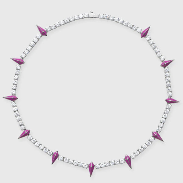 5MM PINK PAVE SPIKE TENNIS CHAIN - WHITE GOLD