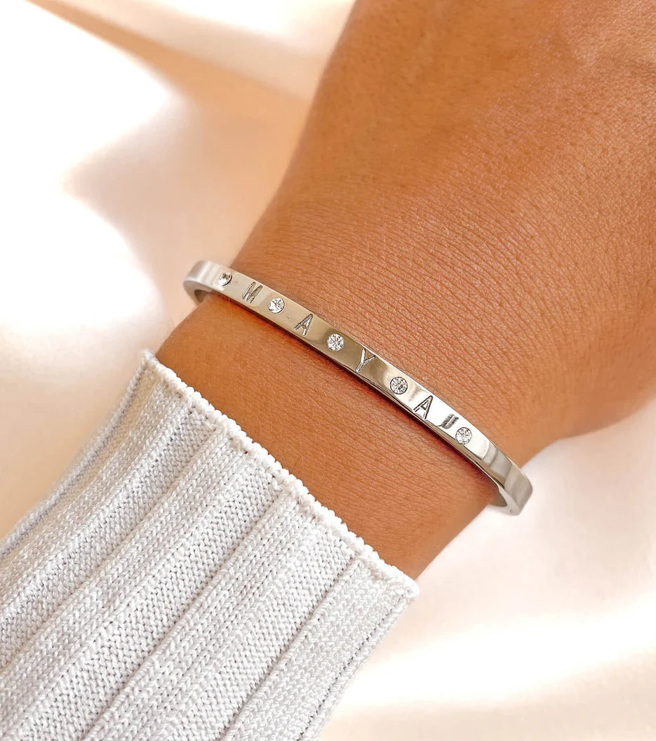 Custom Crystal Name Bangle (Silver)