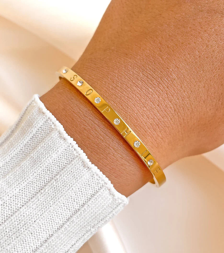 Custom Crystal Name Bangle (Gold)