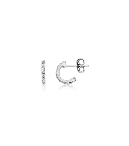 Sterling Silver Crystal Mini Hoop Earrings (Silver)