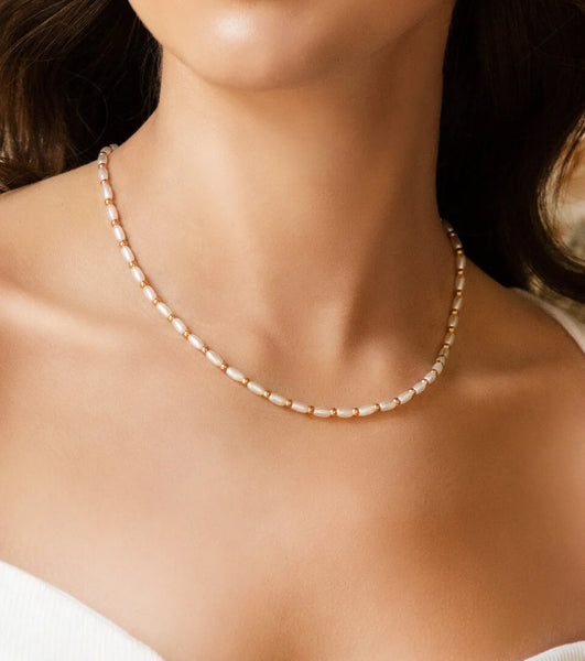 Pearl Chain Necklace (Gold)