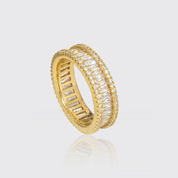 BAGUETTE PRONG BAND RING - GOLD