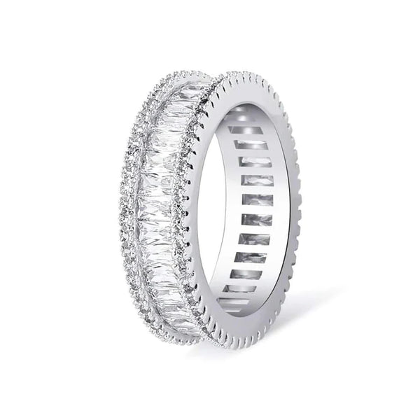 BAGUETTE PRONG BAND RING - WHITE GOLD