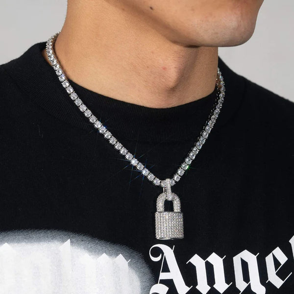 DIAMOND LOCK PENDANT - WHITE GOLD