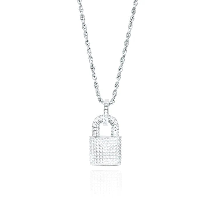 DIAMOND LOCK PENDANT - WHITE GOLD