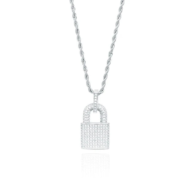 DIAMOND LOCK PENDANT - WHITE GOLD