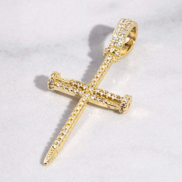 DIAMOND NAIL CROSS PENDANT - GOLD