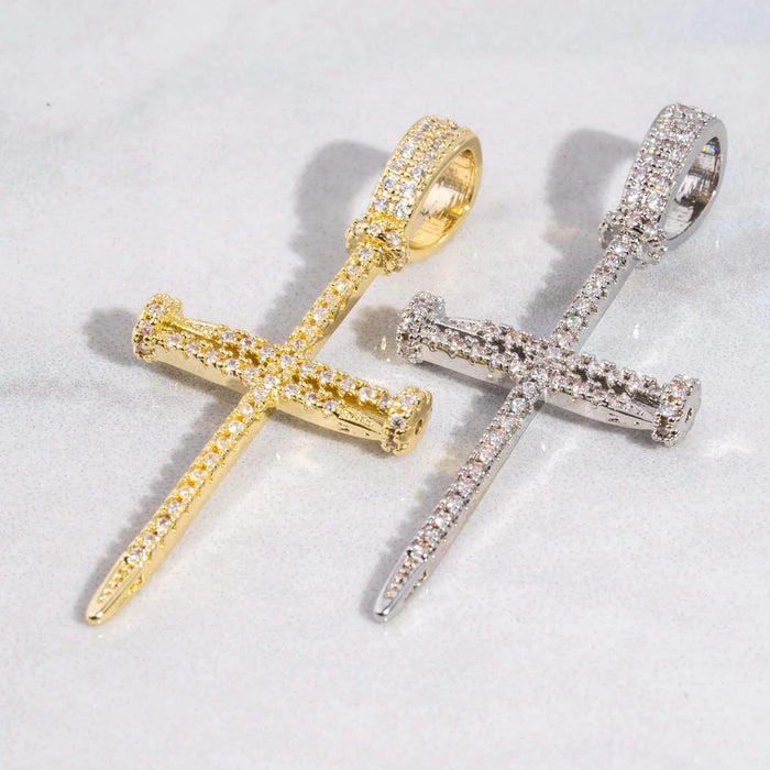 DIAMOND NAIL CROSS PENDANT - GOLD