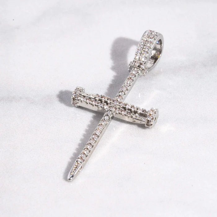 DIAMOND NAIL CROSS PENDANT - WHITE GOLD