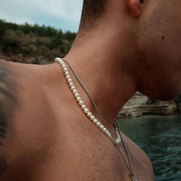 6MM HALF PEARL HALF CUBAN CHAIN - SILVER