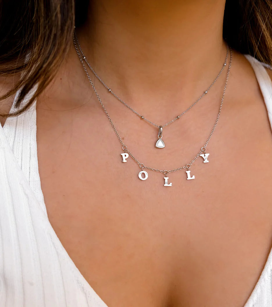 Mini Hanging Letter Name Necklace (Silver)