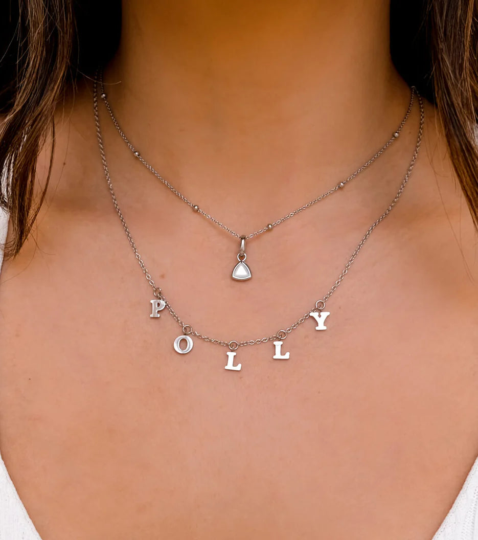 Mini Hanging Letter Name Necklace (Silver)