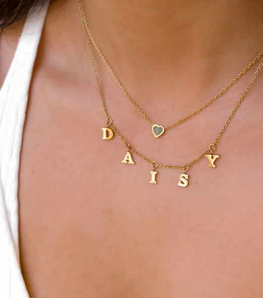 Mini Hanging Letter Name Necklace (Gold)