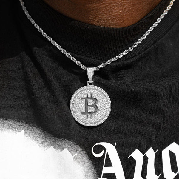 ICED BITCOIN PENDANT - WHITE GOLD