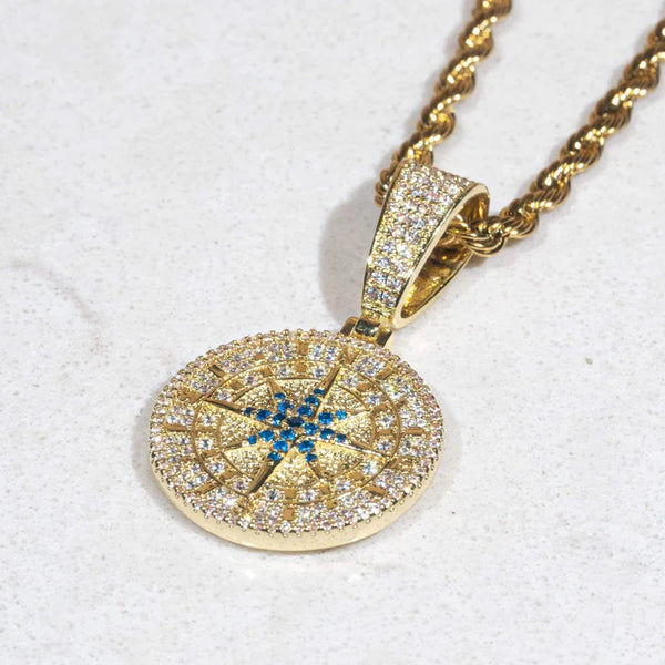 ICED COMPASS PENDANT - GOLD