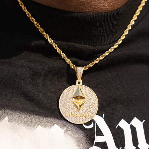 ICED ETHEREUM PENDANT - GOLD