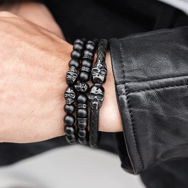 Black Skull Leather Bracelet