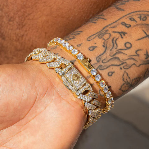 MONACO LINK + TENNIS BRACELET BUNDLE - GOLD