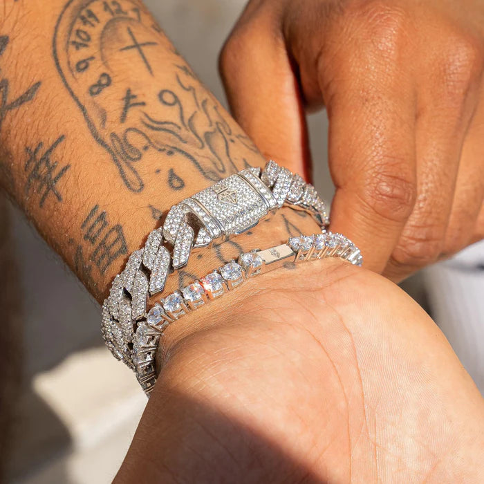 MONACO LINK + TENNIS BRACELET BUNDLE - WHITE GOLD