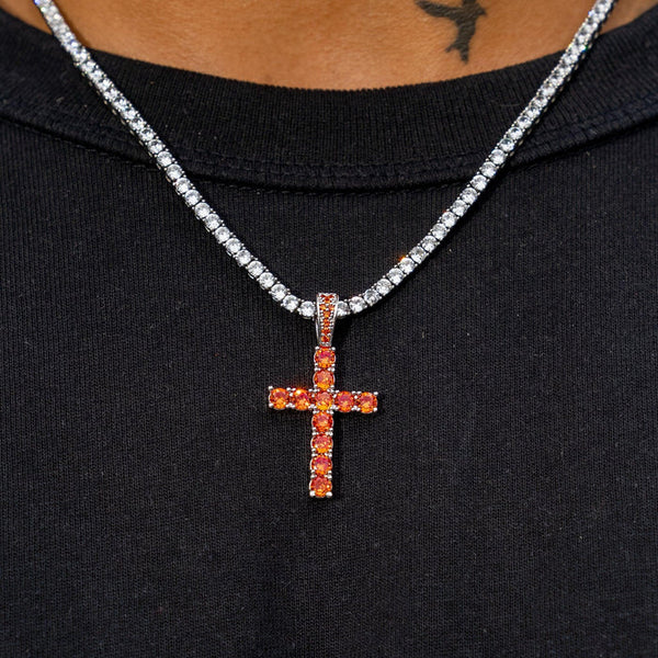 RUBY CROSS PENDANT - RED