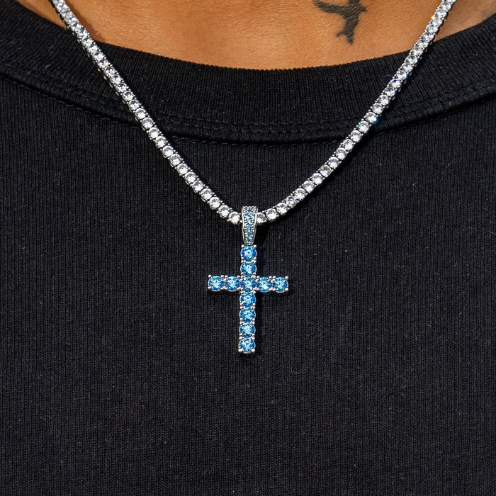 SAPPHIRE CROSS PENDANT - BLUE