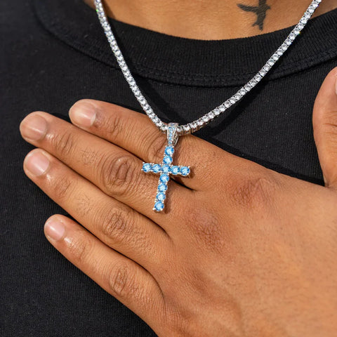 SAPPHIRE CROSS PENDANT - BLUE