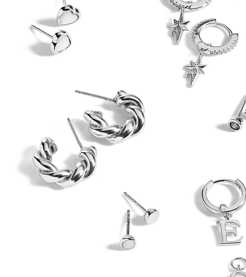 Twisted Huggie Hoop Earrings (Silver)