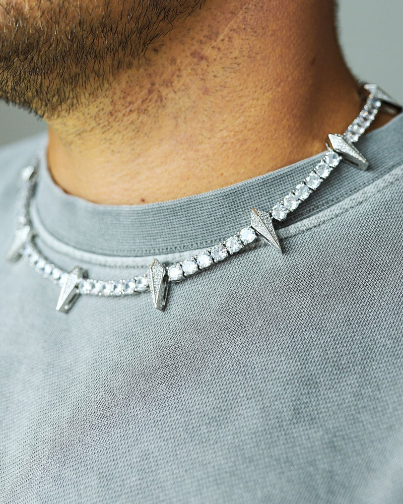 SPIKED BREAKER CHAIN. - 5MM WHITE GOLD