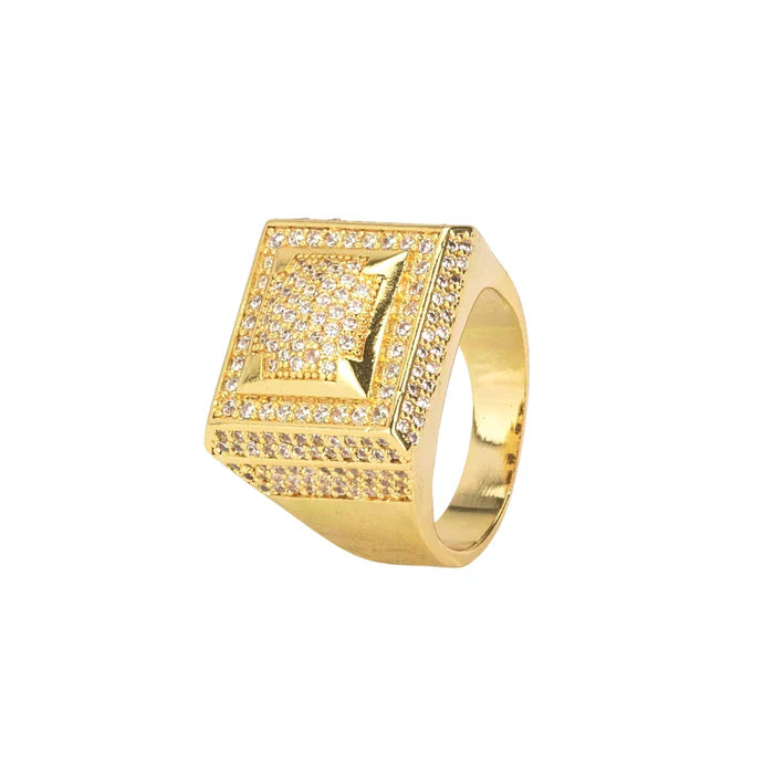 SQUARE PAVED RING - GOLD