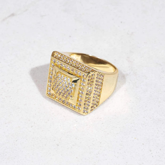 SQUARE PAVED RING - GOLD