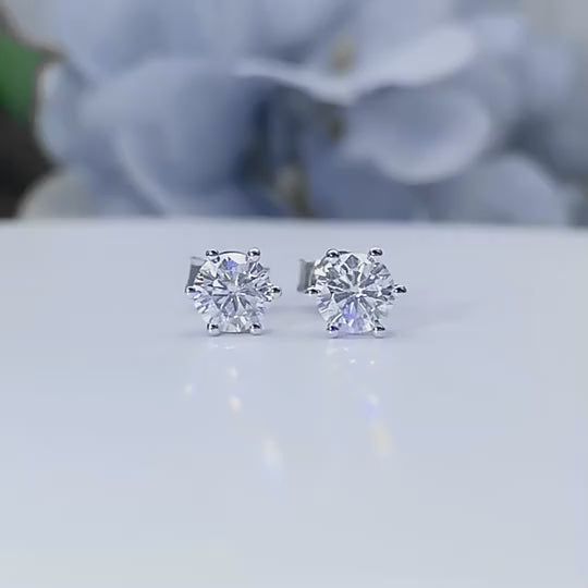 Classic Round Brilliant Cut Diamond Earrings 18K White Gold