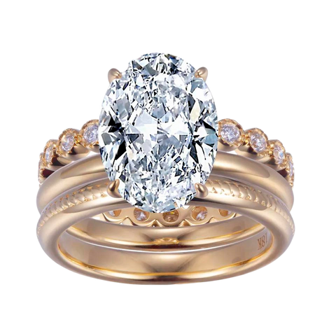 Gold Oval Cut Diamond Ring Set