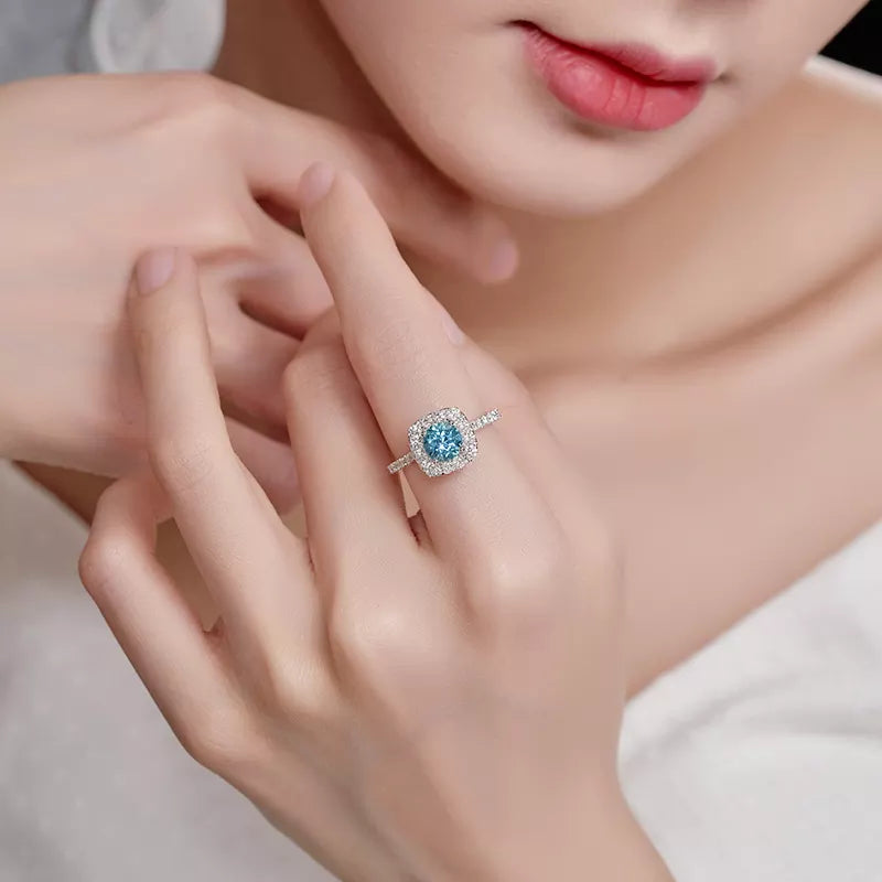 Natural Aquamarine Diamond 18k Gold Ring