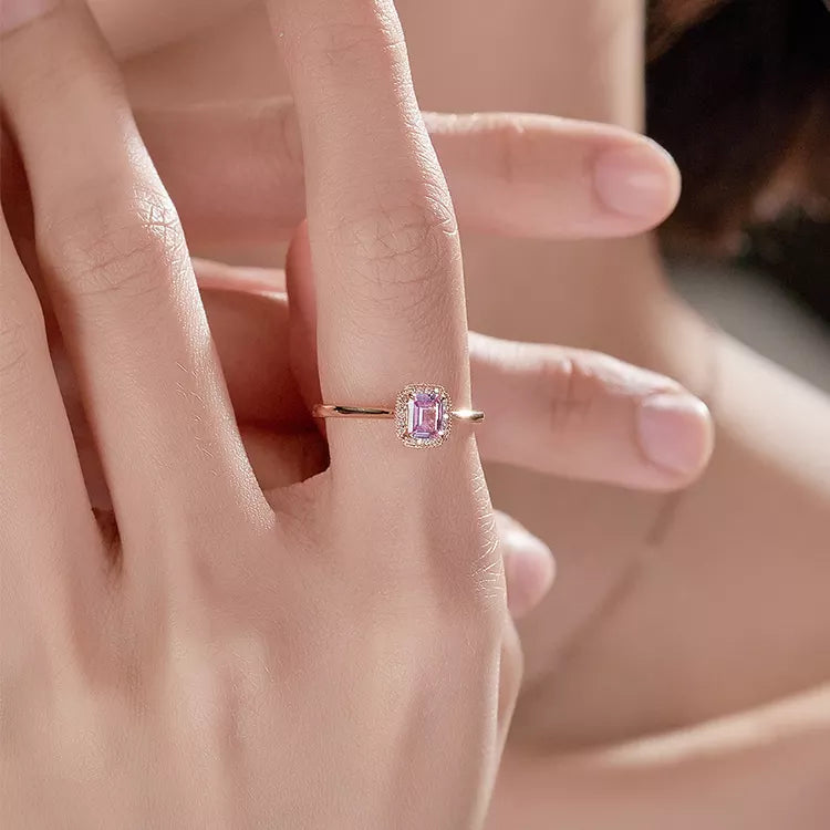 Classic Pink Sapphire Natural Diamond Engagement Ring 18k Gold