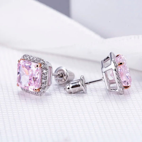 Pink Moissanite Diamond Silver Earrings