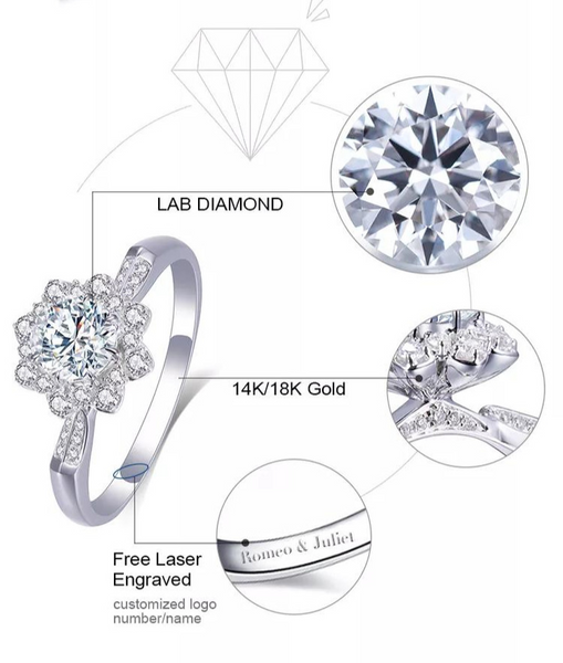 18k White Gold Flower Lab Grown Diamond Engagement Ring