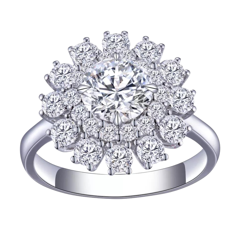 Elegant 18K Gold 1Ct Round Cut Diamond Halo Ring