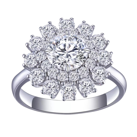 Elegant 18K Gold 1Ct Round Cut Diamond Halo Ring