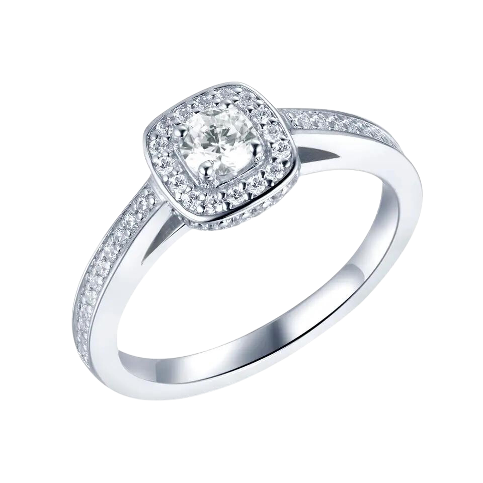 Elegant Solid Silver 925 Halo Stones Ring