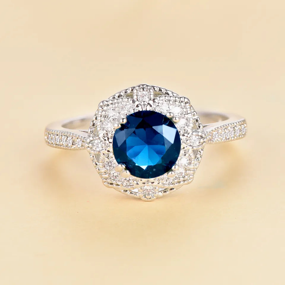 925 Sterling Silver Blue Cubic Zirconia Ring