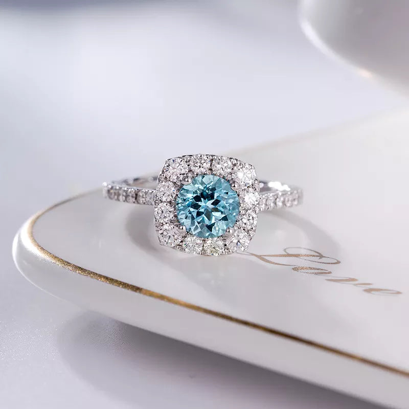 Natural Aquamarine Diamond 18k Gold Ring