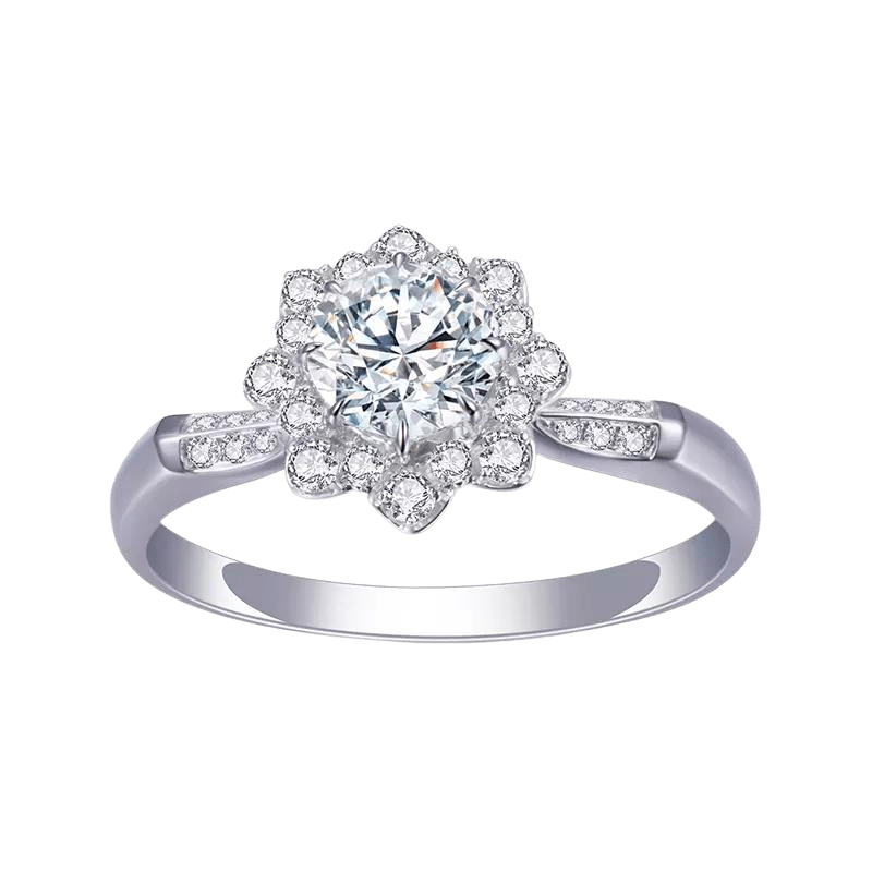 18k White Gold Flower Lab Grown Diamond Engagement Ring